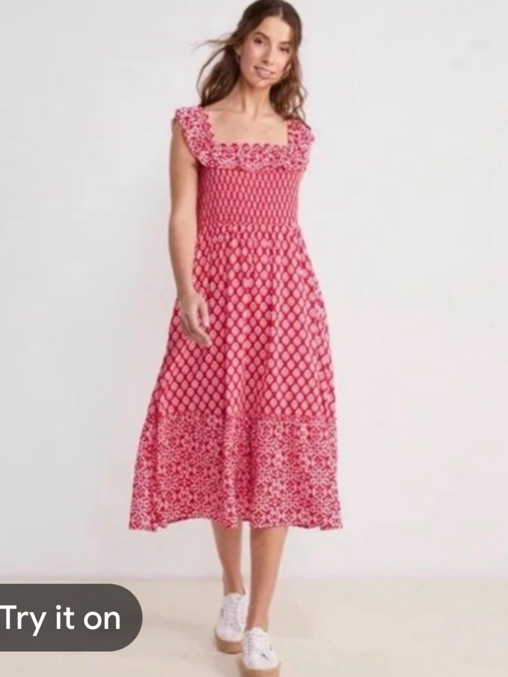 VINEYARD Vines red SMOCKED MIDI DRESS With Pockets S